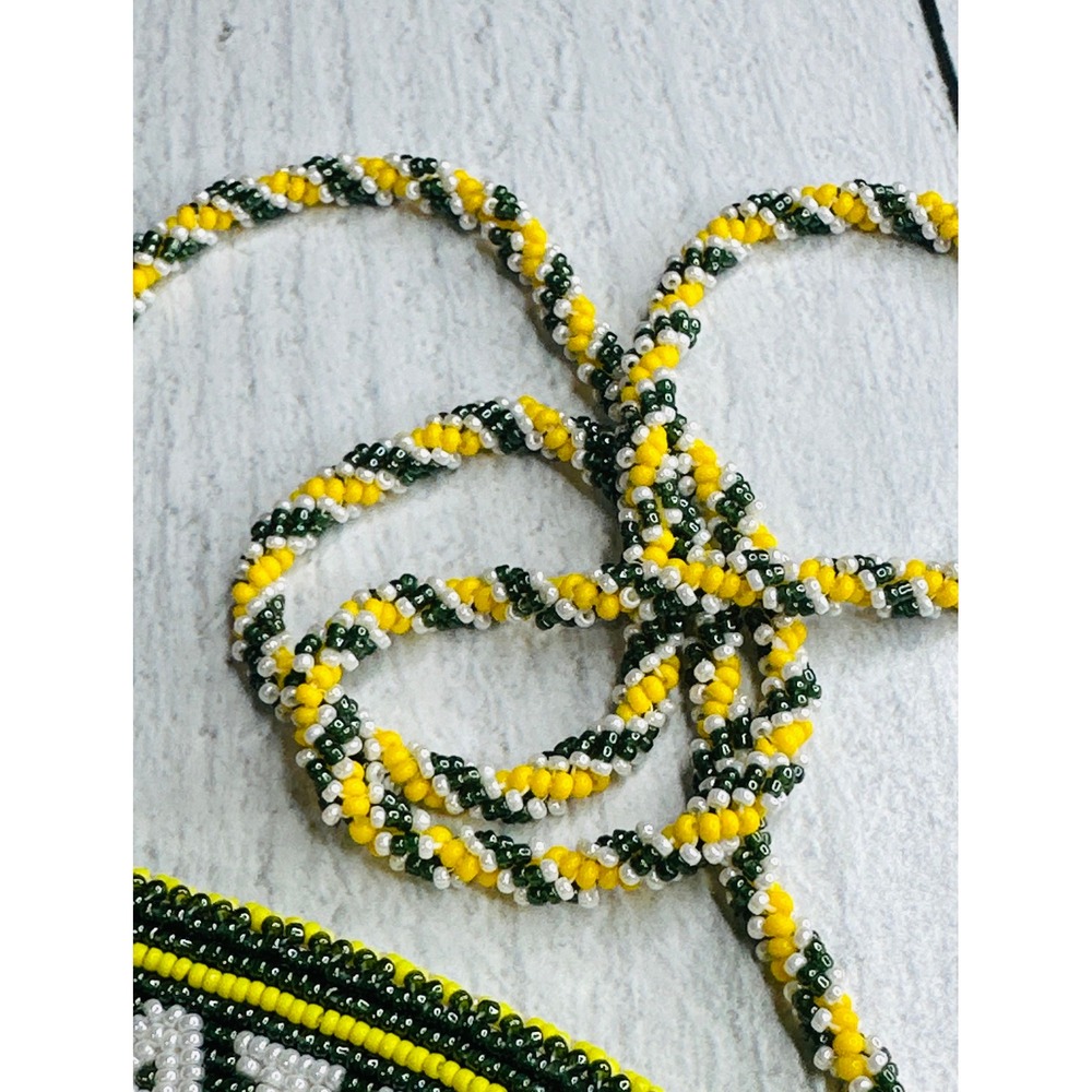Handmade Seattle Sonics Beaded Pendant Necklace Green Yellow White Native Made - Picture 3 of 8
